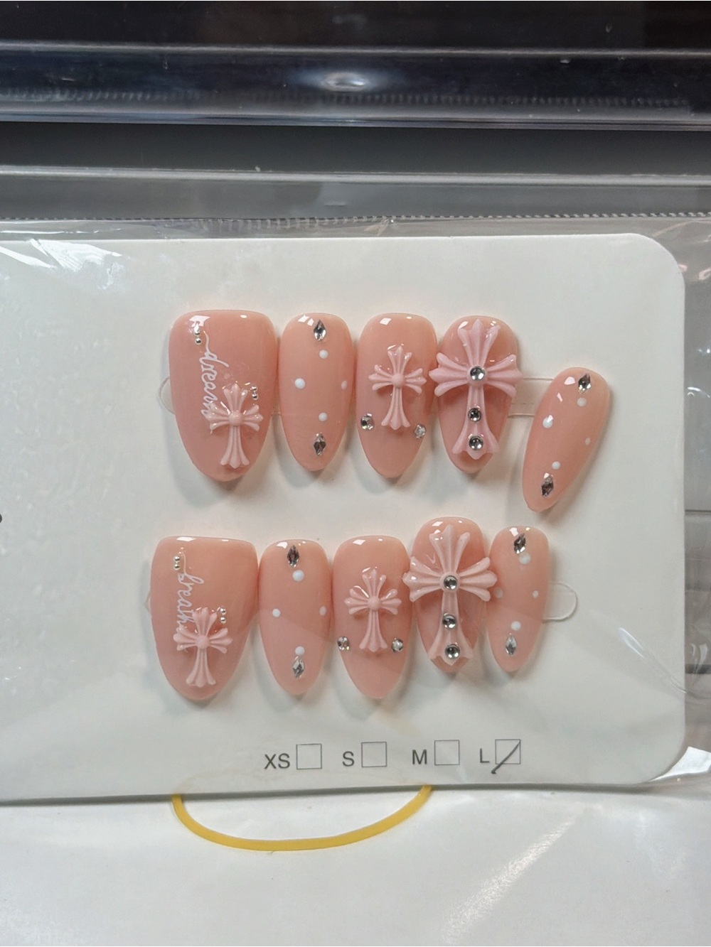 Peach Pink Cross Accent Press-On Nail Set - Women Accessories